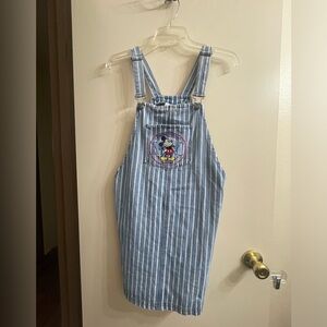 Vintage The Disney Store Striped Blue Jean Overall Mickey Dress Size Medium